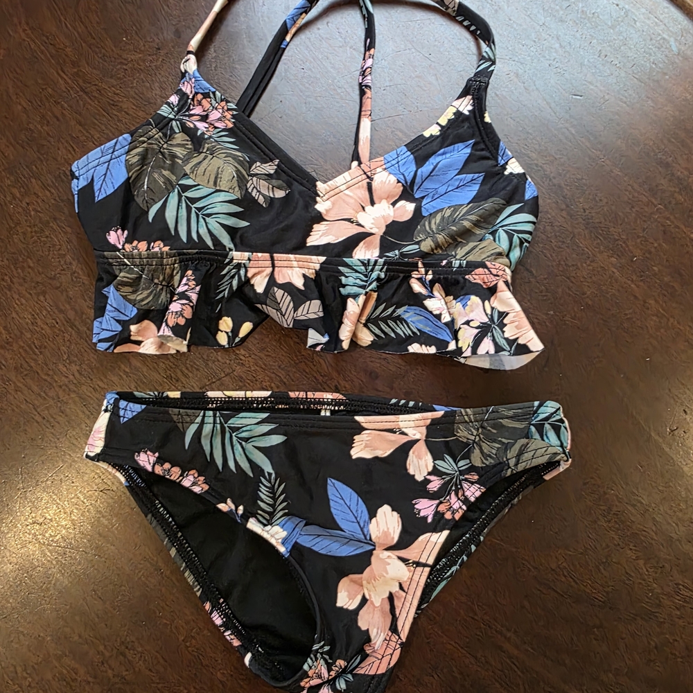 O'Neill Black and Blue Bikini Set Tropical Floral